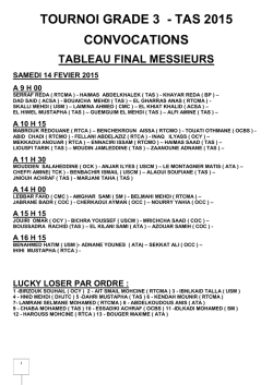 TOURNOI GRADE 3 - TAS 2015 CONVOCATIONS