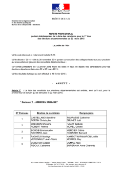 arr&ecirc;t&eacute; fixant la liste des candidats au 1er tour (22 mars 2015)