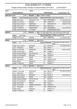 Projets de Rencontres Chorales et Instrumentales 2014-2015