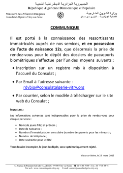 Lire le communiqu&eacute; - Consulat d`Alg&eacute;rie &agrave; Vitry-sur