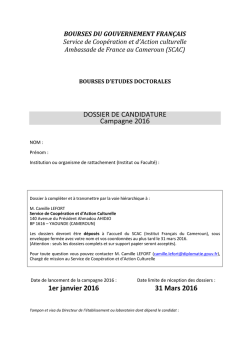 Formulaire de candidature 2016 - Bourse Doctorale