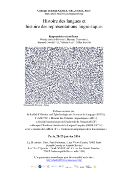 Histoire des langues et histoire des repr&eacute;sentations linguistiques