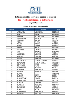 Liste des candidats convoqu&eacute;s &agrave; passer le concours Site : Facult&eacute;