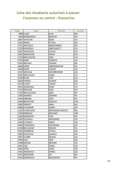 Liste des &eacute;tudiants autoris&eacute;s &agrave; passer l`examen au centre : Kasserine