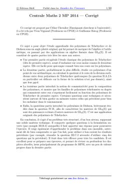 Centrale Maths 2 MP 2014 &mdash; Corrig&eacute;