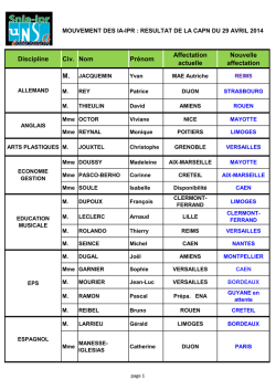 Discipline Civ. Nom Pr&eacute;nom Affectation actuelle - Site SniA-ipr
