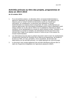 Activit&eacute;s pr&eacute;vues au titre des projets, programmes et