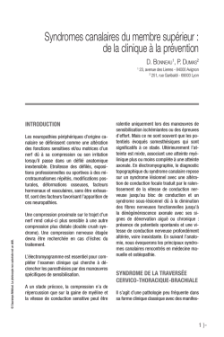 Syndromes canalaires du membre sup&eacute;rieur