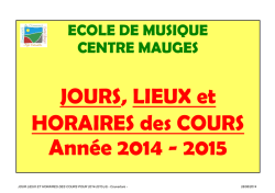 JOURS, LIEUX et HORAIRES des COURS