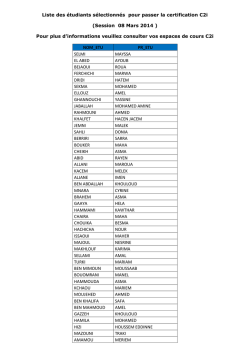 Liste des &eacute;tudiants s&eacute;lectionn&eacute;s pour passer la certification C2i