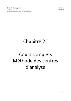 Chapitre 2 : Co&ucirc;ts complets M&eacute;thode des centres d