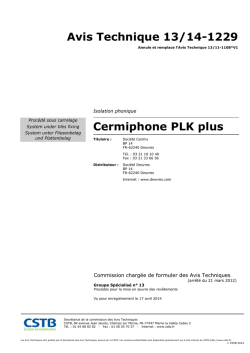 Avis Technique 13/14-1229 Cermiphone PLK plus
