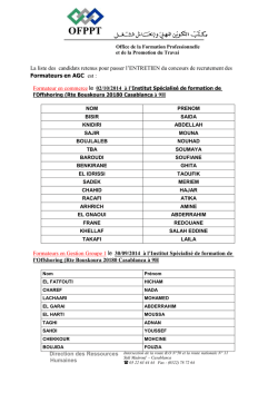 Direction des Ressources Humaines La liste des candidats retenus