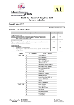 DELF A1 &ndash; SESSION DE JUIN 2014 &Eacute;preuves collectives Lundi 9