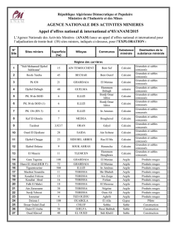 Appel d`Offres num 03/2015 - Agence Nationale des Activit&eacute;s Mini&egrave;res