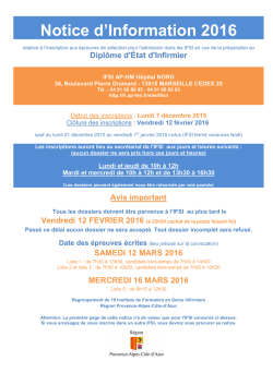 Notice d`information concours EI 2016 - IFSI HOPITAUX - AP-HM