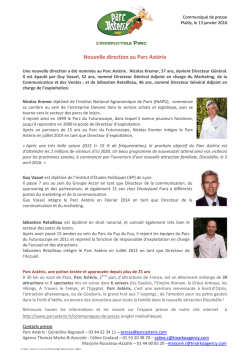 Communiqu&eacute; de Presse : Nouvelle Direction au Parc Ast&eacute;rix