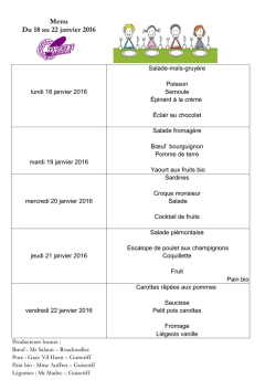 Menu Du 18 au 22 janvier 2016