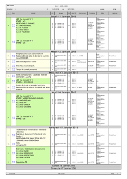 Lundi 11 Janvier 2016 Mardi 12 Janvier 2016 Mercredi 13 Janvier