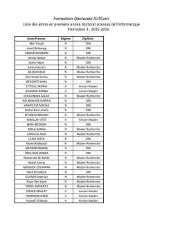 Liste des admis en premi&egrave;re ann&eacute;e doctorat sciences de l`informatique