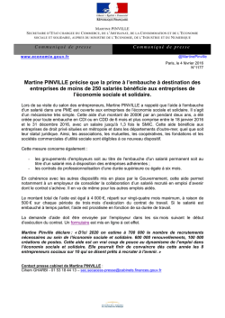 Martine PINVILLE pr&eacute;cise que la prime &agrave; l`embauche &agrave; destination