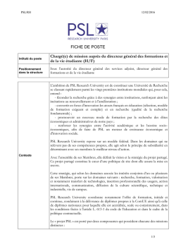 FICHE DE POSTE Chargé(e) de mission auprès du directeur