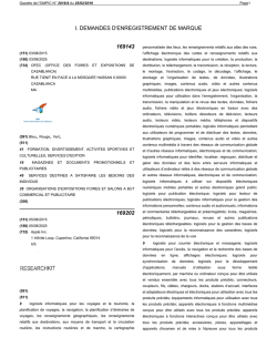 I. DEMANDES D`ENREGISTREMENT DE MARQUE 169143 169202