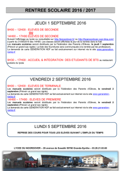 Infos Rentr&eacute;e 2016 - Site du lyc&eacute;e du Noordover