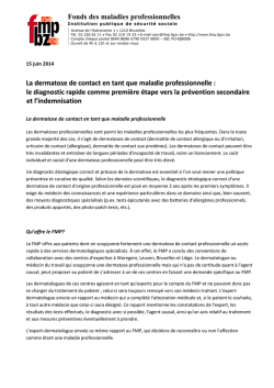 Fonds des maladies professionnelles La dermatose de contact en