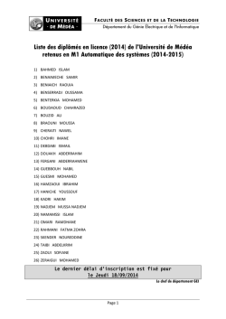 M1 Automatique des syst&egrave;mes (2014