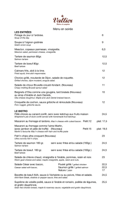 Menu en soir&eacute;e