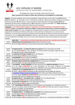 CALENDRIER DES ACTIVITES mis &agrave; jour au 13 mars 2015