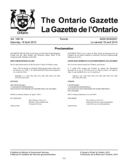 Ontario Gazette Volume 148 Issue 16, La Gazette de l`Ontario