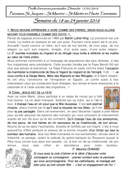 Semaine du 18 au 24 janvier 2016 - Site des Paroisses de Haute