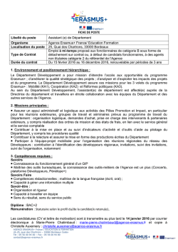 Fiche de poste - Agence Erasmus+ France / Education Formation