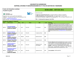 Horaire des cours - Universit&eacute; de Sherbrooke