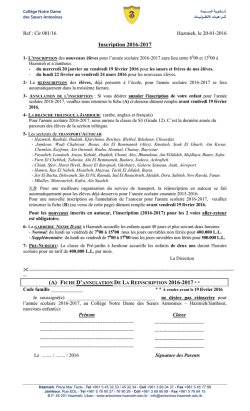 Inscription 2016-2017 - Coll&egrave;ge Notre Dame des Soeurs Antonines