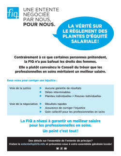 UNE ENTENTE N&Eacute;GOCI&Eacute;E PAR NOUS, POUR NOUS. La v&eacute;rIt&eacute; sur