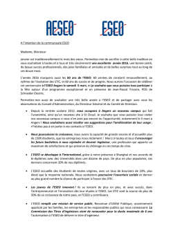 A l`intention de la communaut&eacute; ESEO Madame, Monsieur