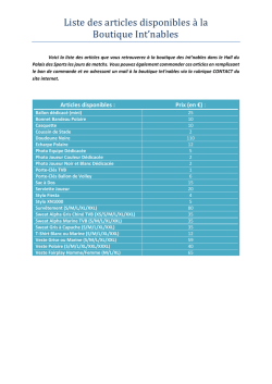 Liste des articles disponibles a la Boutique Int