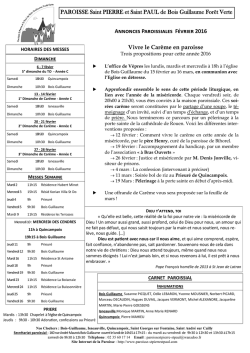 Annonces Paroissiales, horaires des messes 2016