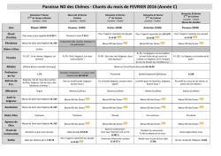 Chants du mois de FEVRIER 2016 (Ann&eacute;e C)