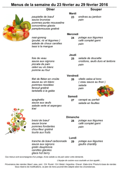 Menus de la semaine du 23 février au 29 février 2016