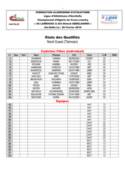 Nord-Ouest (Tlemcen) - Ligue Oranaise d`Athletisme