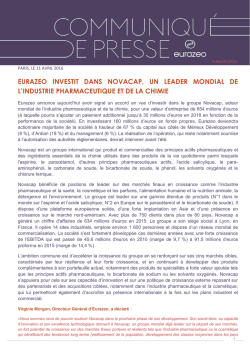 eurazeo investit dans novacap, un leader mondial de l`industrie