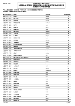 Epreuves d`admission LISTE PAR ORDRE DE MERITE DES