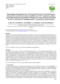 D&eacute;gradation photochimique du colorant alizarine par des