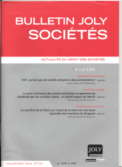 ACTUALITÉ DU DROIT DES SOCIÉTÉS SVP,surtout pas de société