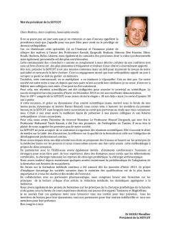Mot du président de la SOTCOT Chers Maîtres, chers confrères