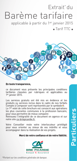 Barème tarifaire Particuliers applicable au 1er janvier 2015